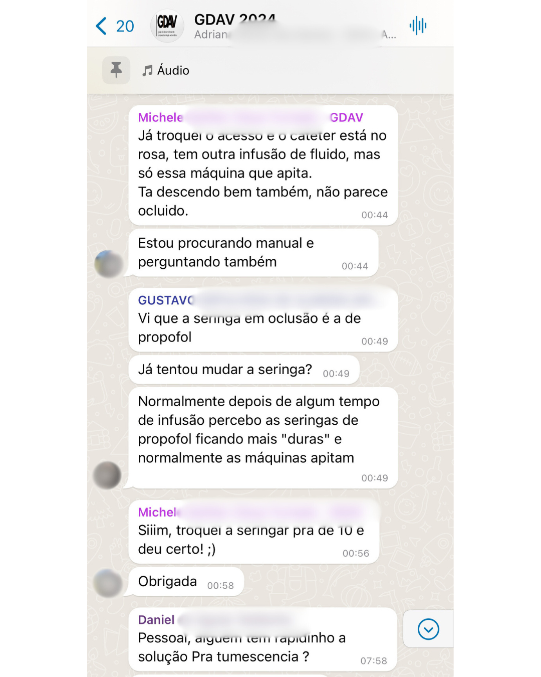 Depoimento anonimizado de aluno GDAV via WhatsApp