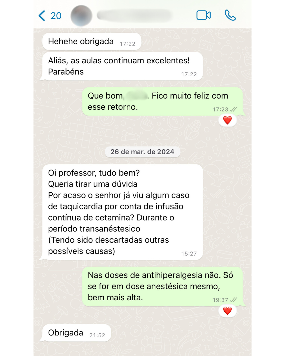 Depoimento anonimizado de aluno GDAV via WhatsApp